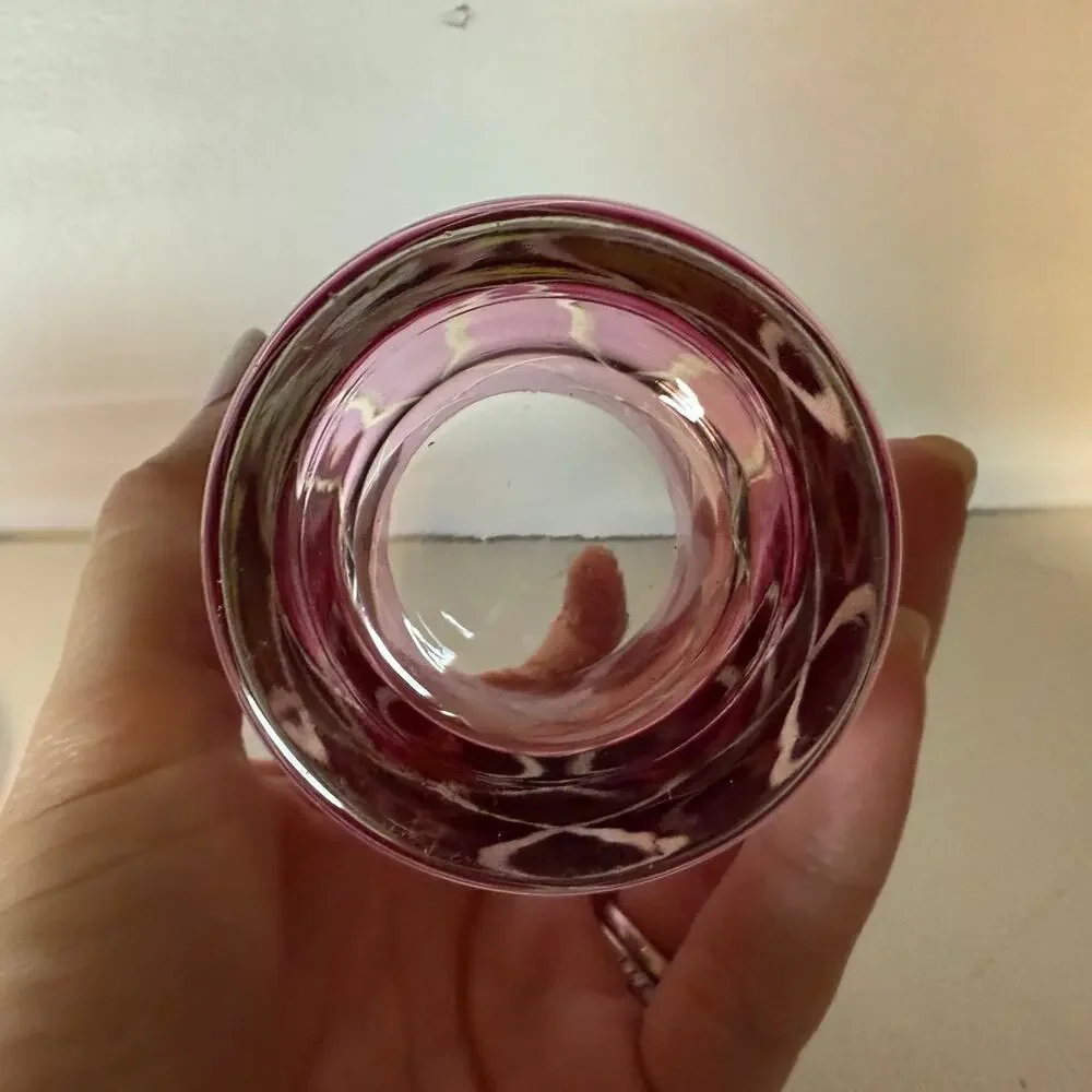 VTG MCM Iridescent Flashed Cranberry Red Pink Etched Covered Candy Dish w/ Lid